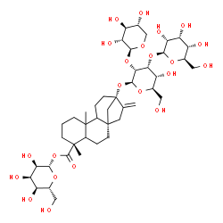ChemSpider 2D Image | 1-O-[(8alpha,13alpha)-13-{[beta-D-Allopyranosyl-(1->3)-[beta-D-xylopyranosyl-(1->2)]-beta-D-allopyranosyl]oxy}-18-oxokaur-16-en-18-yl]-beta-D-allopyranose | C43H68O22