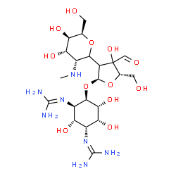 ChemSpider 2D Image | 2,2'-[(1R,2S,3R,4R,5R,6R)-4-{[(2R,5S)-3-[(3R,4S,5R,6R)-4,5-Dihydroxy-6-(hydroxymethyl)-3-(methylamino)tetrahydro-2H-pyran-2-yl]-4-formyl-4-hydroxy-5-(hydroxymethyl)tetrahydro-2-furanyl]oxy}-2,5,6-trih
ydroxy-1,3-cyclohexanediyl]diguanidine | C21H39N7O12