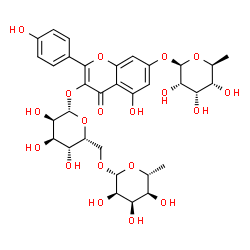 ChemSpider 2D Image | 3-{[6-O-(6-Deoxy-beta-D-allopyranosyl)-beta-D-gulopyranosyl]oxy}-5-hydroxy-2-(4-hydroxyphenyl)-4-oxo-4H-chromen-7-yl 6-deoxy-beta-L-allopyranoside | C33H40O19