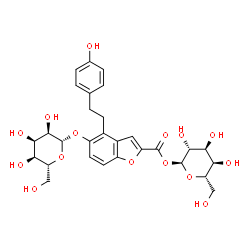 ChemSpider 2D Image | 1-O-({5-(beta-D-Allopyranosyloxy)-4-[2-(4-hydroxyphenyl)ethyl]-1-benzofuran-2-yl}carbonyl)-alpha-L-altropyranose | C29H34O15