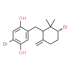 ChemSpider 2D Image | 2-Bromo-5-{[(3R)-3-bromo-2,2-dimethyl-6-methylenecyclohexyl]methyl}-1,4-benzenediol | C16H20Br2O2