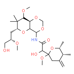 ChemSpider 2D Image | 2-Hydroxy-N-{(6R,8aR)-6-[(2S)-3-hydroxy-2-methoxypropyl]-8-methoxy-7,7-dimethylhexahydropyrano[3,2-d][1,3]dioxin-4-yl}-2-[(5R,6R)-2-methoxy-5,6-dimethyl-4-methylenetetrahydro-2H-pyran-2-yl]acetamide (
non-preferred name) | C25H43NO10