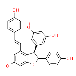 ChemSpider 2D Image | 5-{(3R)-6-Hydroxy-2-(4-hydroxyphenyl)-4-[(E)-2-(4-hydroxyphenyl)vinyl]-2,3-dihydro-1-benzofuran-3-yl}-1,3-benzenediol | C28H22O6
