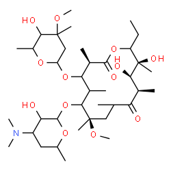 ChemSpider 2D Image | (3R,7R,11R,12R,13S)-6-{[4-(Dimethylamino)-3-hydroxy-6-methyltetrahydro-2H-pyran-2-yl]oxy}-14-ethyl-12,13-dihydroxy-4-[(5-hydroxy-4-methoxy-4,6-dimethyltetrahydro-2H-pyran-2-yl)oxy]-7-methoxy-3,5,7,9,1
1,13-hexamethyloxacyclotetradecane-2,10-dione | C38H69NO13
