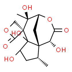 ChemSpider 2D Image | (1S,2R,6S,7R,8R,11R)-4,5,7,11-Tetrahydroxy-2,7-dimethyl-10H-spiro[9-oxatricyclo[6.3.1.0~1,5~]dodecane-6,3'-oxetane]-2',10-dione | C15H20O8