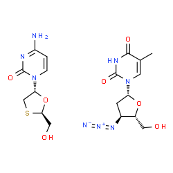 ChemSpider 2D Image | 3'-Azido-3'-deoxythymidine - 4-amino-1-[(2R,5R)-2-(hydroxymethyl)-1,3-oxathiolan-5-yl]-2(1H)-pyrimidinone (1:1) | C18H24N8O7S