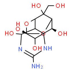 ChemSpider 2D Image | (9S,12S)-3-Amino-14-(hydroxymethyl)-8,10-dioxa-2,4-diazatetracyclo[7.3.1.1~7,11~.0~1,6~]tetradec-3-ene-5,9,12,13,14-pentol | C11H17N3O8