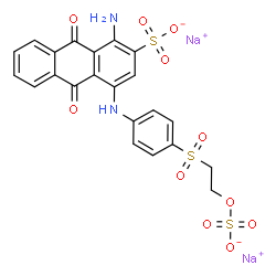 ChemSpider 2D Image | Disodium 1-amino-9,10-dioxo-4-[(4-{[2-(sulfonatooxy)ethyl]sulfonyl}phenyl)amino]-9,10-dihydro-2-anthracenesulfonate | C22H16N2Na2O11S3