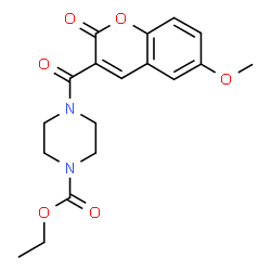 ChemSpider 2D Image | Ethyl 4-[(6-methoxy-2-oxo-2H-chromen-3-yl)carbonyl]-1-piperazinecarboxylate | C18H20N2O6