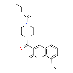ChemSpider 2D Image | Ethyl 4-[(8-methoxy-2-oxo-2H-chromen-3-yl)carbonyl]-1-piperazinecarboxylate | C18H20N2O6