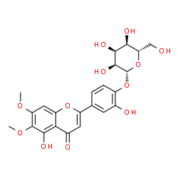 ChemSpider 2D Image | 2-Hydroxy-4-(5-hydroxy-6,7-dimethoxy-4-oxo-4H-chromen-2-yl)phenyl beta-L-allopyranoside | C23H24O12