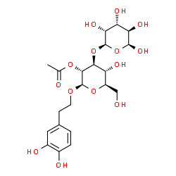 ChemSpider 2D Image | (2R,3R,4S,5R,6R)-2-[2-(3,4-Dihydroxyphenyl)ethoxy]-5-hydroxy-6-(hydroxymethyl)-4-{[(2R,3R,4R,5R,6S)-3,4,5,6-tetrahydroxytetrahydro-2H-pyran-2-yl]oxy}tetrahydro-2H-pyran-3-yl acetate (non-preferred nam
e) | C21H30O14