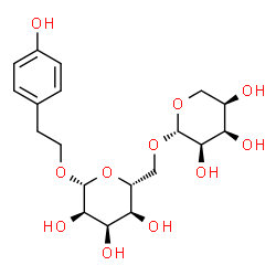 ChemSpider 2D Image | 2-(4-Hydroxyphenyl)ethyl 6-O-beta-D-ribopyranosyl-beta-D-allopyranoside | C19H28O11