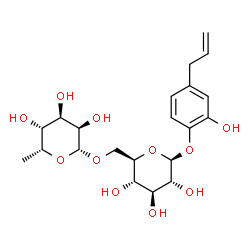 ChemSpider 2D Image | 4-Allyl-2-hydroxyphenyl 6-O-(6-deoxy-beta-D-gulopyranosyl)-beta-D-glucopyranoside | C21H30O11