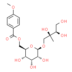 ChemSpider 2D Image | (2S,3R)-2,3,4-Trihydroxy-2-methylbutyl 6-O-(4-methoxybenzoyl)-beta-D-allopyranoside | C19H28O11