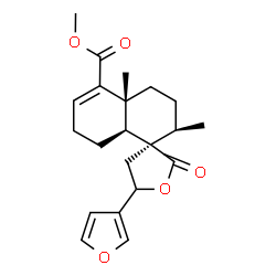 ChemSpider 2D Image | Methyl (2'R,3R,4a'R,8a'S)-5-(3-furyl)-2',4a'-dimethyl-2-oxo-3',4,4',4a',5,7',8',8a'-octahydro-2'H-spiro[furan-3,1'-naphthalene]-5'-carboxylate | C21H26O5
