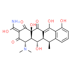 ChemSpider 2D Image | (2E,4S,4aR,5S,5aR,6S,12aR)-2-[Amino(hydroxy)methylene]-4-(dimethylamino)-5,10,11,12a-tetrahydroxy-6-methyl-4a,5a,6,12a-tetrahydro-1,3,12(2H,4H,5H)-tetracenetrione | C22H24N2O8