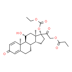 ChemSpider 2D Image | (10alpha,11alpha,13alpha,14beta)-17-[(Ethoxycarbonyl)oxy]-11-hydroxy-3,20-dioxopregna-1,4-dien-21-yl propionate | C27H36O8