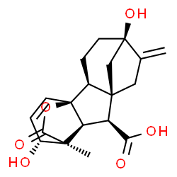 ChemSpider 2D Image | (1S,2S,5R,8R,9S,10S,11S,12R)-5,12-Dihydroxy-11-methyl-6-methylene-16-oxo-15-oxapentacyclo[9.3.2.1~5,8~.0~1,10~.0~2,8~]heptadec-13-ene-9-carboxylic acid | C19H22O6