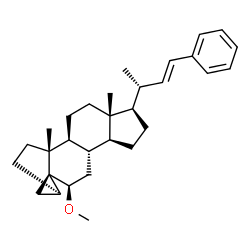 ChemSpider 2D Image | (1aR,3aR,3bS,5aR,6R,8aS,8bS,10R,10aR)-10-Methoxy-3a,5a-dimethyl-6-[(2R,3E)-4-phenyl-3-buten-2-yl]hexadecahydrocyclopenta[a]cyclopropa[2,3]cyclopenta[1,2-f]naphthalene | C30H42O