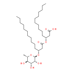 ChemSpider 2D Image | (3R)-3-({(3R)-3-[(6-Deoxy-alpha-L-mannopyranosyl)oxy]tetradecanoyl}oxy)tetradecanoic acid | C34H64O9