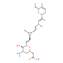 ChemSpider 2D Image | (1S,5S)-1,5-Anhydro-1-(carboxymethyl)-2,3-dideoxy-5-{(E)-2-[(1S,2S,3R)-2-{(1E,3R,4E)-5-[(2R,6R)-6-ethyl-5-methyl-3,6-dihydro-2H-pyran-2-yl]-3-methyl-1,4-hexadien-1-yl}-3-methylcyclopropyl]vinyl}-3-(me
thylamino)-L-threo-pentitol | C29H45NO5