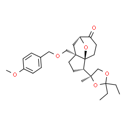 ChemSpider 2D Image | (1S,2R,5S,7R)-2-[(4S)-2,2-Diethyl-4-methyl-1,3-dioxolan-4-yl]-5-{[(4-methoxybenzyl)oxy]methyl}-11-oxatricyclo[5.3.1.0~1,5~]undecan-8-one | C27H38O6