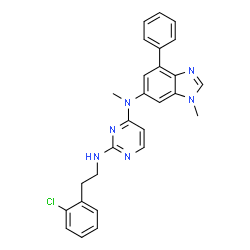 ChemSpider 2D Image | N~2~-[2-(2-Chlorophenyl)ethyl]-N~4~-methyl-N~4~-(1-methyl-4-phenyl-1H-benzimidazol-6-yl)-2,4-pyrimidinediamine | C27H25ClN6