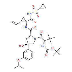 ChemSpider 2D Image | 3-Methyl-N-{[(2-methyl-2-propanyl)oxy]carbonyl}-L-valyl-(4R)-N-{(1R,2S)-1-[(cyclopropylsulfonyl)carbamoyl]-2-vinylcyclopropyl}-4-hydroxy-4-(3-isopropoxyphenyl)-L-prolinamide | C34H50N4O9S