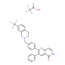 ChemSpider 2D Image | 3-Phenyl-2-(4-{[7-(trifluoromethyl)-3,4-dihydro-2(1H)-isoquinolinyl]methyl}phenyl)-1,6-naphthyridin-5(6H)-one trifluoroacetate (1:1) | C33H25F6N3O3