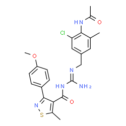 ChemSpider 2D Image | N-[N'-(4-Acetamido-3-chloro-5-methylbenzyl)carbamimidoyl]-3-(4-methoxyphenyl)-5-methyl-1,2-thiazole-4-carboxamide | C23H24ClN5O3S