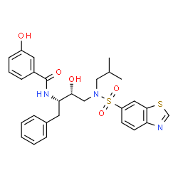 ChemSpider 2D Image | N-{(1s,2r)-3-[(1,3-Benzothiazol-6-Ylsulfonyl)(Isobutyl)amino]-1-Benzyl-2-Hydroxypropyl}-3-Hydroxybenzamide | C28H31N3O5S2