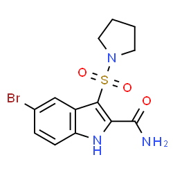 ChemSpider 2D Image | 5-Bromo-3-(1-pyrrolidinylsulfonyl)-1H-indole-2-carboxamide | C13H14BrN3O3S