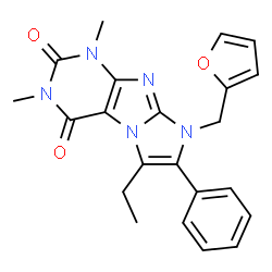 ChemSpider 2D Image | 6-Ethyl-8-(2-furylmethyl)-1,3-dimethyl-7-phenyl-1H-imidazo[2,1-f]purine-2,4(3H,8H)-dione | C22H21N5O3