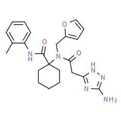 ChemSpider 2D Image | 1-{[(3-Amino-1H-1,2,4-triazol-5-yl)acetyl](2-furylmethyl)amino}-N-(2-methylphenyl)cyclohexanecarboxamide | C23H28N6O3