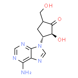 ChemSpider 2D Image | (2S,3R)-3-(6-Amino-9H-purin-9-yl)-2-hydroxy-5-(hydroxymethyl)cyclopentanone | C11H13N5O3