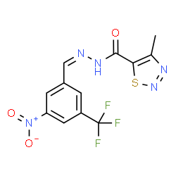 ChemSpider 2D Image | 4-Methyl-N'-{(Z)-[3-nitro-5-(trifluoromethyl)phenyl]methylene}-1,2,3-thiadiazole-5-carbohydrazide | C12H8F3N5O3S