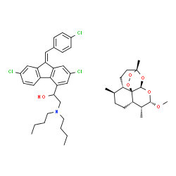ChemSpider 2D Image | 2-(Dibutylamino)-1-[(9Z)-2,7-dichloro-9-(4-chlorobenzylidene)-9H-fluoren-4-yl]ethanol - (1R,4S,5R,8S,9R,10S,12R,13R)-10-methoxy-1,5,9-trimethyl-11,14,15,16-tetraoxatetracyclo[10.3.1.0~4,13~.0~8,13~]he
xadecane (1:1) | C46H58Cl3NO6