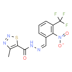 ChemSpider 2D Image | 4-Methyl-N'-{(Z)-[2-nitro-3-(trifluoromethyl)phenyl]methylene}-1,2,3-thiadiazole-5-carbohydrazide | C12H8F3N5O3S