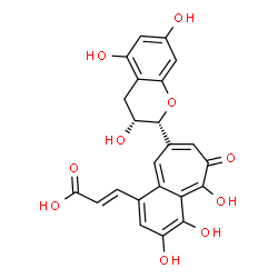 ChemSpider 2D Image | (2E)-3-{3,4,5-Trihydroxy-6-oxo-8-[(2R,3R)-3,5,7-trihydroxy-3,4-dihydro-2H-chromen-2-yl]-6H-benzo[7]annulen-1-yl}acrylic acid | C23H18O10