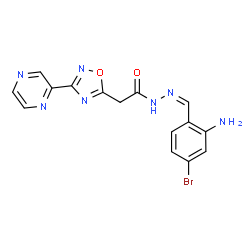 ChemSpider 2D Image | N'-[(Z)-(2-Amino-4-bromophenyl)methylene]-2-[3-(2-pyrazinyl)-1,2,4-oxadiazol-5-yl]acetohydrazide | C15H12BrN7O2