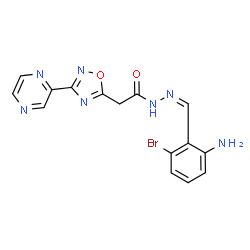 ChemSpider 2D Image | N'-[(Z)-(2-Amino-6-bromophenyl)methylene]-2-[3-(2-pyrazinyl)-1,2,4-oxadiazol-5-yl]acetohydrazide | C15H12BrN7O2