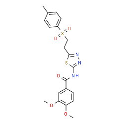 ChemSpider 2D Image | 3,4-Dimethoxy-N-(5-{2-[(4-methylphenyl)sulfonyl]ethyl}-1,3,4-thiadiazol-2-yl)benzamide | C20H21N3O5S2