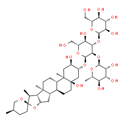ChemSpider 2D Image | (2alpha,3beta,5alpha,25R)-2,5-Dihydroxyspirostan-3-yl 6-deoxy-alpha-L-mannopyranosyl-(1->2)-[alpha-D-glucopyranosyl-(1->3)]-alpha-D-glucopyranoside | C45H74O19