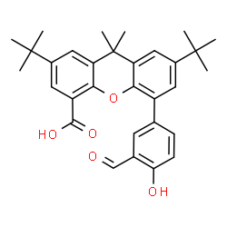 ChemSpider 2D Image | 5-(3-Formyl-4-hydroxyphenyl)-9,9-dimethyl-2,7-bis(2-methyl-2-propanyl)-9H-xanthene-4-carboxylic acid | C31H34O5