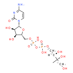ChemSpider 2D Image | 5'-O-{Hydroxy[(hydroxy{[(2R,3S)-2,3,4-trihydroxy-3-methyl(1,2,4-~13~C_3_)butyl]oxy}phosphoryl)oxy]phosphoryl}cytidine | C1113C3H25N3O14P2