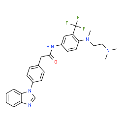 ChemSpider 2D Image | 2-[4-(1H-Benzimidazol-1-yl)phenyl]-N-[4-{[2-(dimethylamino)ethyl](methyl)amino}-3-(trifluoromethyl)phenyl]acetamide | C27H28F3N5O