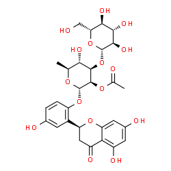 ChemSpider 2D Image | 2-[(2S)-5,7-Dihydroxy-4-oxo-3,4-dihydro-2H-chromen-2-yl]-4-hydroxyphenyl 2-O-acetyl-6-deoxy-3-O-beta-D-glucopyranosyl-alpha-L-mannopyranoside | C29H34O16