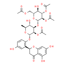 ChemSpider 2D Image | 2-[(2S)-5,7-Dihydroxy-4-oxo-3,4-dihydro-2H-chromen-2-yl]-4-hydroxyphenyl 2-O-acetyl-6-deoxy-3-O-(2,3,6-tri-O-acetyl-beta-D-glucopyranosyl)-alpha-L-mannopyranoside | C35H40O19