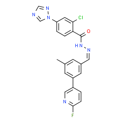 ChemSpider 2D Image | 2-Chloro-N'-{(Z)-[3-(6-fluoro-3-pyridinyl)-5-methylphenyl]methylene}-4-(1H-1,2,4-triazol-1-yl)benzohydrazide | C22H16ClFN6O